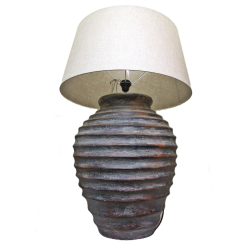 Lampa ceramiczna prążkowana Rustykalna z abażurem 90cm